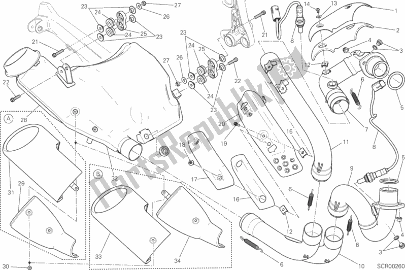 All parts for the Exhaust System of the Ducati Scrambler Urban Enduro Thailand USA 803 2017